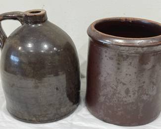 Brown Stoneware Crock & Jug