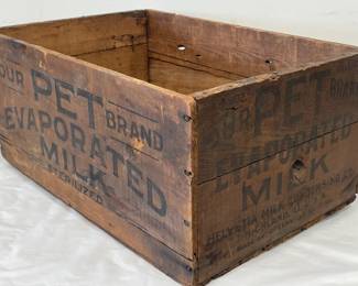 Wooden Advertising Pet Evaporated Milk Box, Highland & Greenville IL