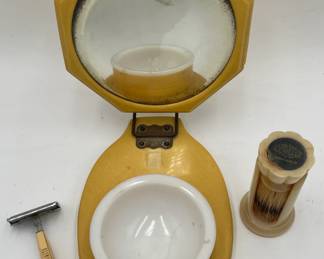 Celluloid Shaving Set with Mirror, Razor, Brush