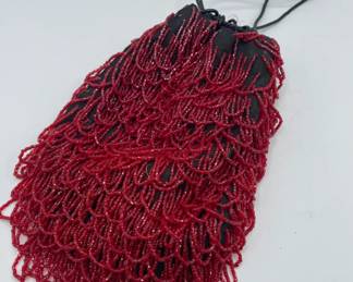 Red Beaded Drawstring Flapper Bag