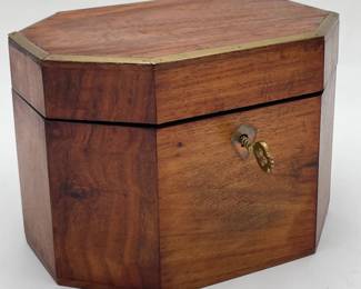 Civil War Era Octagon Walnut Brass Trim Tea Box
