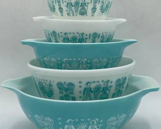 Pyrex Turquoise "Amish Butterprint" Nesting Bowls incl. Cinderella