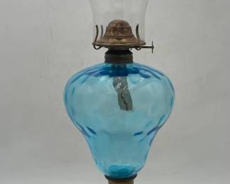 Blue Thumbprint Brass and Marble Base Lamp