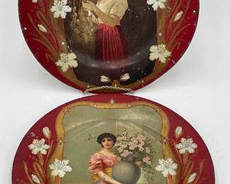 2 1905 Tin Vienna Art Plates Incl. Advertising Emerson Newton Implement Co. In Kansas City