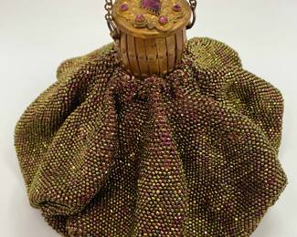 Beautiful Carnival Beaded Purse with Amethyst Jeweled Expandable Top, 1920's