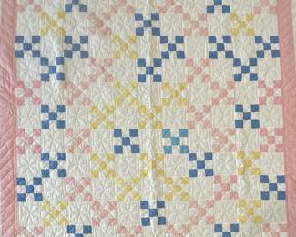Hand Stitched "Irish Chain", "9 Block" Quilt