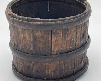 Primitive Wooden Pail with Hand Wrought Bands