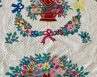 Beautiful Hand Stitched Floral Applique Quilt, Never Used, Still with Pencil Marks