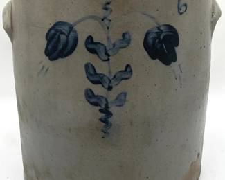 Early Blue Decorated 6 Gallon Crock