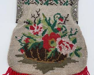 Beautiful Victorian Floral Beaded Purse with Cat Embossed Frame