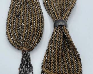 Early Beaded Miser Bag with Fringe and Original Rings