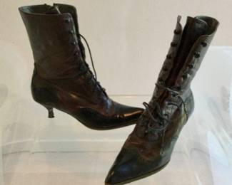 Leather Miu Miu Victorian Style Lace-up  Boots w/Kitten Heel