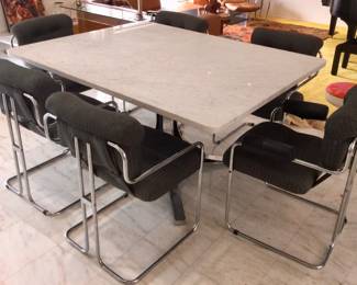 Marble Table 5'x4' w/Chrome Legs  Osvaldo Borsani style.  6 Chairs (sold separately)