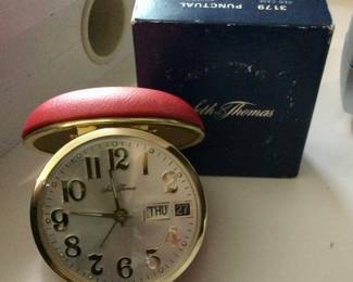 Seth Thomas Vintage Travel Clock w/ Red Case w/Box