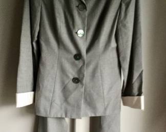 Grey Tailored Pantsuit w/White Cuffs