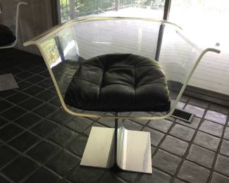 1 of 4 Pace Lucite Dining Chairs w/Chrome Pedestal Base