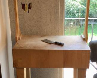 Vintage Butcher Block Island Cutting Station on Casters w/Hooks