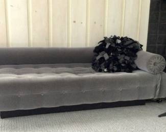 Vintage Button Back Bolster Grey Upholstery Chaise Pull out Bed 76" Long