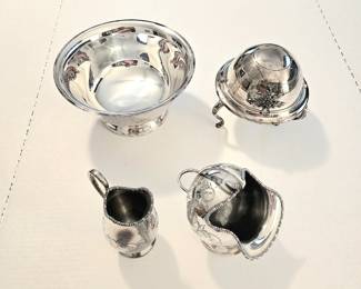 Silverplate,  Silver On Copper Dome Butter Dish, Bowl, Creamer & Sugar