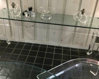 Acrylic & Glass Console Table w/Side Bolted Hardware