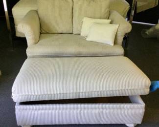 Pull  out Twin Loveseat w/Storage Ottoman by Karpen Blue/White Pinstripe