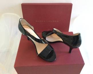 Sacha London Black Patent Leather Open Toe Heels