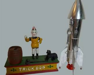 Vintage Trick Dog Mechanical Bank & Rocket Coin Bank