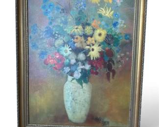 Framed Floral Still Life After Odilon Redon Print On Board