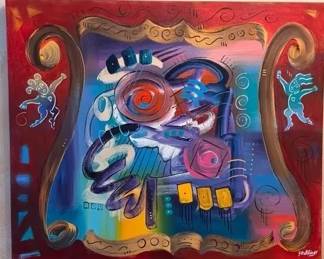Jim Stallings Signed, "Jazz Picture" Abstract Musicians Painting, 36X43, COA