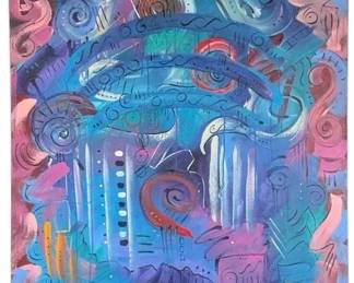 Jim Stallings Signed "String Quartet" Colorful Abstract Contemporary Painting, 43x48, COA