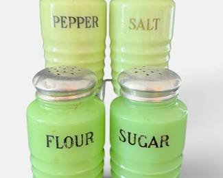 Vintage Jadeite Glass Salt, Pepper, Flour & Sugar Shaker - Set - 4pc