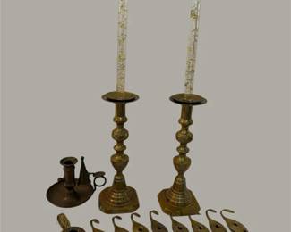 Brass Candlesticks & Ornate Oil Lamp Collection