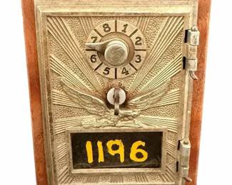 Antique American Crayon Co. Hygeia Wooden Box Coin Bank Safe with Eagle Door