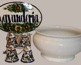 Italian Lavanderia Ceramic Plaque, Bells & Bowl Collection