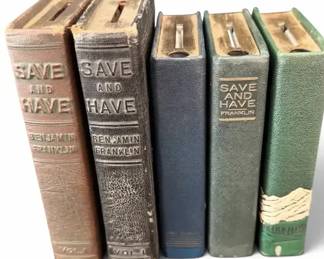 Vintage Book-Shaped Advertising Coin Banks