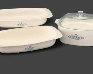 Vintage Corning Ware Blue Cornflower 4 Qt Casserole & Baking Dish Set