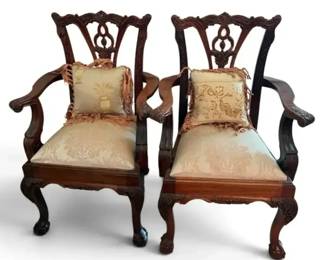 Pair of Childrens Carved Chippendale-Style Armchairs