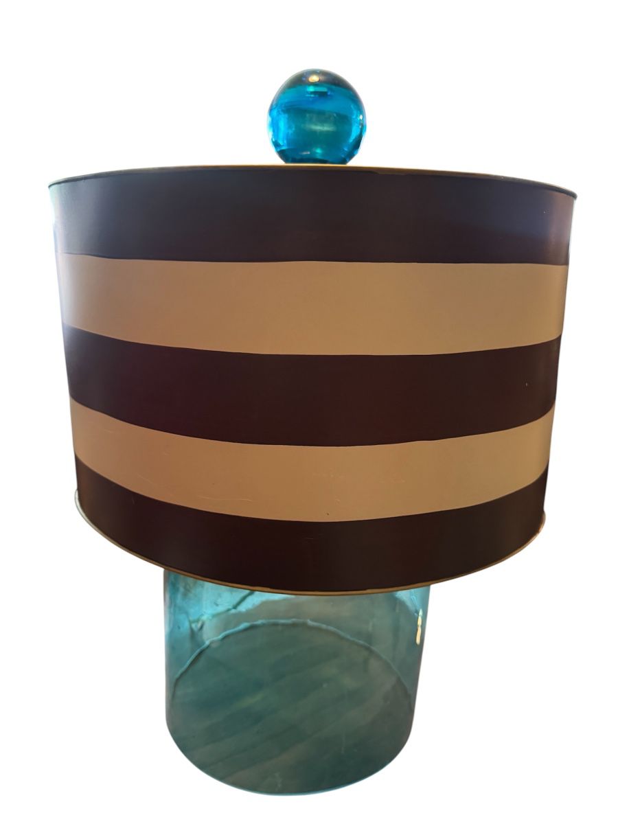 Vintage Stray Dog design metal shade blown glass base 
