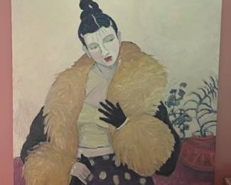 Listed artist Joan Barber 40x44 gouache on canvas