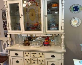Distressed White China Cabinet and Apothecary Hutch