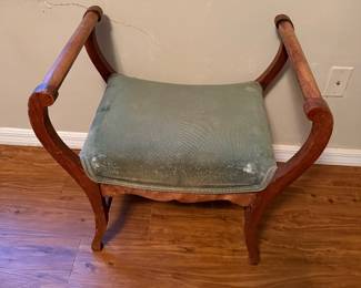 antique curule-style or scroll-arm vanity bench/stool