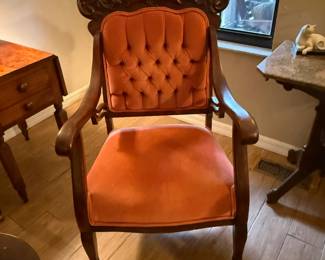 antique Victorian Renaissance Revival carved walnut parlor or armchair