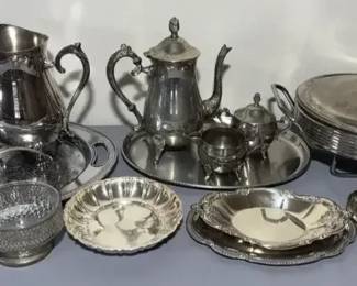 Mixed Silverplate & Stainless Serving Ware Collection