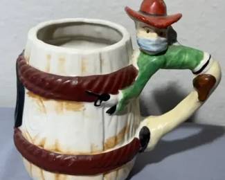 Cowboy & Barrel Figural Ceramic Mug