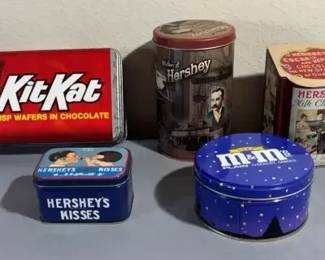 Hershey, KitKat & M&M’s Advertising Candy Tin Collection – 5 Pieces