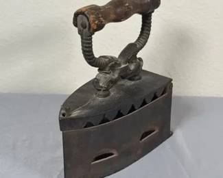 Ornate Charcoal Box Iron with Wood Handle