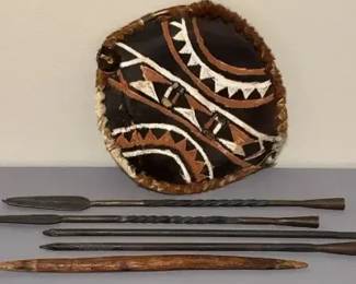 Decorative Hide Shield & Spear-Style Display Collection