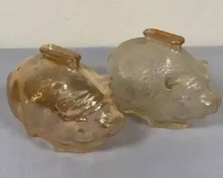 Pair of Amber & Clear Pressed-Glass Piggy Banks