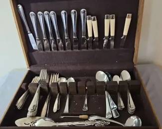 Mixed Silver Plated & Sterling Flatware, Serving Pieces, Napkin Rings & Storage