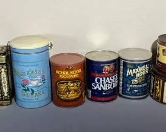 Coffee & Tea Advertising Tin Collection: Old Reliable, Rosebud, Maxwell House,